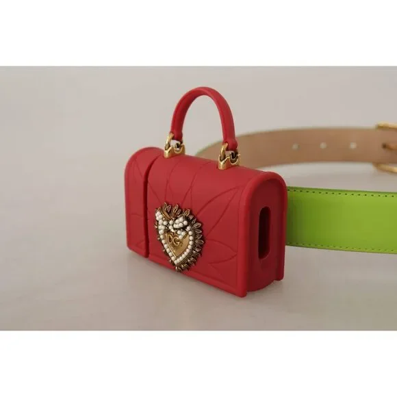 Dolce & Gabbana Green Leather Devotion Heart Micro Bag Headphones Belt